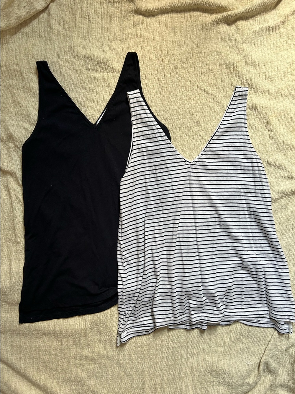 2 Legoe Heritage V-Neck Maternity & Nursing Tanks in Black & White Striped